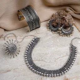 TEEJH Silver Plated Oxidised Jewellery Set-69
