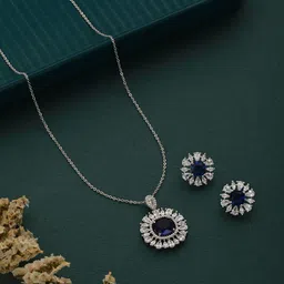 Saraf RS Jewellery Silver Plated American Diamond Stone Studded Jewellery Set-44