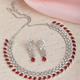 ZENEME Rhodium-Plated AD-Studded Jewellery Set-picture-13