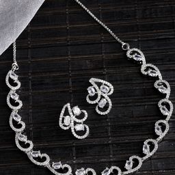 ZENEME Rhodium-Plated AD-Studded Jewellery Set-image-44