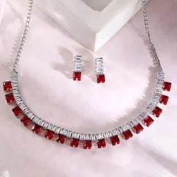 ORANGENYSHA Rhodium-Plated American Diamond Studded Jewellery Set-26