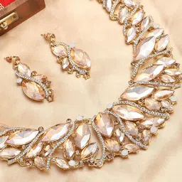 SOHI Gold-Plated Stone-Studded Necklace & Earrings-22