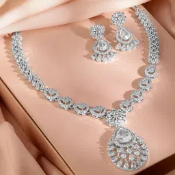 Rubans Rhodium Plated Cubic Zirconia Studded Jewellery Set-15