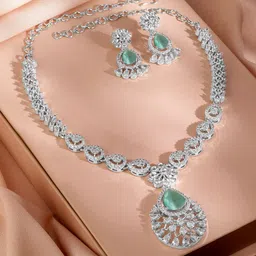 Rubans Rhodium Plated Cubic Zirconia Studded Jewellery Set-40