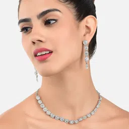 Zaveri Pearls Silver-Toned Austrian Diamonds Studded Jewellery Set-51