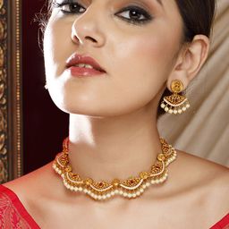 Rubans 24k Gold-Plated Gold-Toned & Ruby Kundan-Studded Jewellery Set-image-70