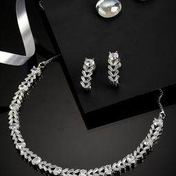 ZENEME Rhodium-Plated AD-Studded Jewellery Set-23
