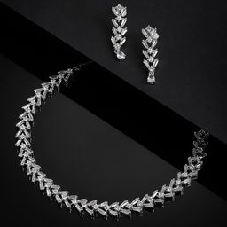 VOGUE PANASH Rhodium-Plated White AD-Studded Jewellery Set-57