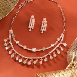 Zaveri Pearls Rose Gold-plated Stone-Studded Jewellery Set-image-90