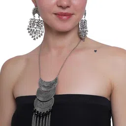 PRASUB Silver-Plated Kundan Studded Jewellery Set-image-6