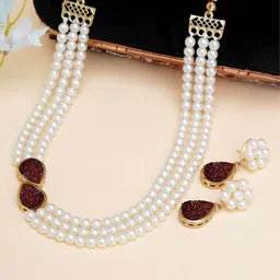 KARATCART Gold Plated Kundan Studded & Pearls Beaded Jewellery Set-41