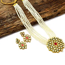 Jewar Mandi Gold-Plated White Kundan Studded Jewellery Set-image-21