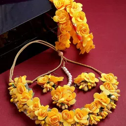 ZENEME Gold-Plated Yellow Floral Haldi Jewellery Set-29