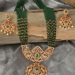StileAdda Gold-Plated  stone studded and beads Jewellery Set-36