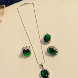 ABDESIGNS Silver-Plated AD Jewellery Set-image-27