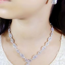 Ladymania Sliver Plated American Diamond Studded Jewellery Set-image-36