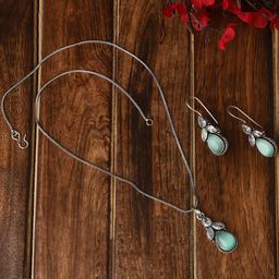 VENI Silver Plated Oxidised Jewellery Set-image-100