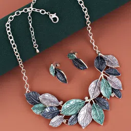 LUCKY JEWELLERY German Silver Silver-Plated Meenakari Jewellery Set-43