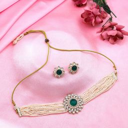 Yellow Chimes Gold-Plated Kundan Jewellery Set-image-98