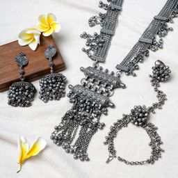TEEJH Women Silver-Plated Oxidised Jewellery Set-image-69