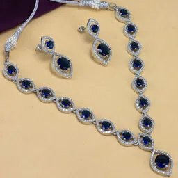 PRIVIU Rhodium-Plated American Diamond Studded Jewellery Set-picture-47