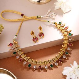 Yellow Chimes Gold-Plated Crystal Studded Jewellery Set-image-45