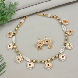 I Jewels Gold Plated Stones Studded & Beaded Traditional Jewellery Set-image-22