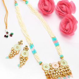Zaveri Pearls Gold-Plated & Pink Meenakari Multistrand Jewellery Set-image-45