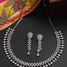 ZENEME Rhodium-Plated American Diamond Studded Jewellery Set-16