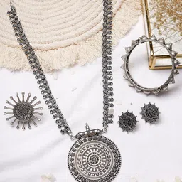 TEEJH Silver-Toned Oxidised Jewellery Set-44