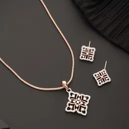 Saraf RS Jewellery Rose Gold-Plated AD-Studded Necklace with Earrings-14