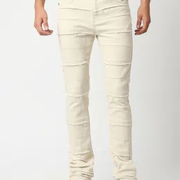 WAIMEA Men Cream-Coloured Skinny Fit Mildly Distressed Stretchable Jeans-image-29
