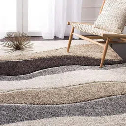 F & B RUGS Beige & Grey Striped Anti Skid Shaggy Carpet-12