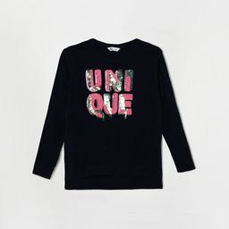 Fame Forever by Lifestyle Girls Navy Blue And Pink Sequins Embellished Pullover Sweater-image-55