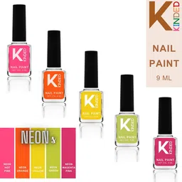 KINDED 5-Pcs Long Stay Nail Polish - 9ml -Neon Pink-Orange-Yellow-Green-Magenta Pink-47