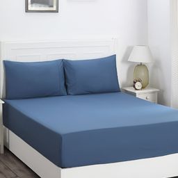 MASPAR slumber Blue  210TC Cotton Single Bedsheet With Pillow 1 Cover-image-85