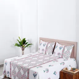 HANDICRAFT PALACE White Printed 350 GSM Cotton Double King Bed Cover With 2 Pillow Covers-image-22