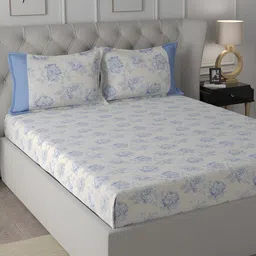 MASPAR Blue Floral Printed 200TC Cotton King Bedsheet With Pillow Cover-picture-33