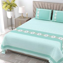 BED-SHEET.COM Green Printed Cotton 240 TC Double King Bedsheet With 2 Pillow Covers-image-15