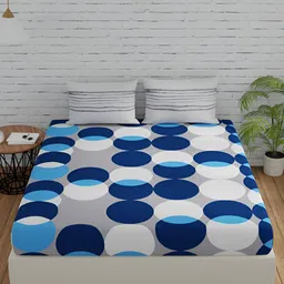 Huesland Blue & White Geometric 144 TC Cotton Single Bedsheet with 1 Pillow Cover-image-5