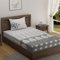 SWAYAM Grey & White 240 TC Geometric Cotton Single Bedsheet with 1 Pillow Covers-image-25