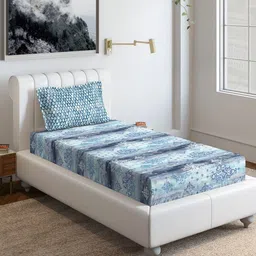 DDecor Blue Geometric 150 TC Cotton 1 Single Bedsheet with 1 Pillow Cover-image-71