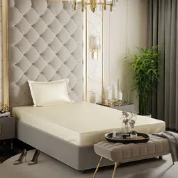 Stoa Paris Date Night Beige 300 TC Single Satin Fitted sheet with 1 Pillow Cover-image-90