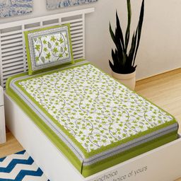 UNIQCHOICE Green & White Printed Cotton 120 TC Single Bedsheet with 2 Pillow Covers-image-69