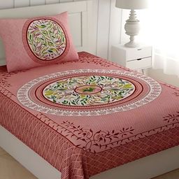 UNIQCHOICE Brown & White Printed Cotton 120 TC Single Bedsheet with 2 Pillow Covers-image-28
