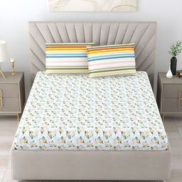 Salona Bichona Teal & Green Floral 300 TC King Bedsheet with 2 Pillow Covers-image-49