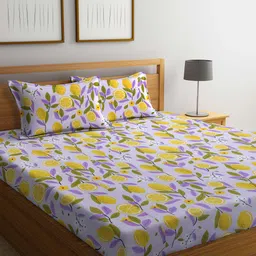 Arrabi 300 TC 130 GSM Floral Print King Size Bedsheet With 2 Pillow Covers-image-7