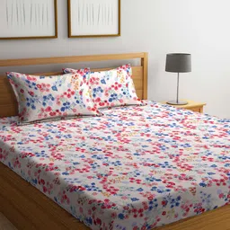 Arrabi 300 TC 130 GSM Floral Print King Size Bedsheet With 2 Pillow Covers-image-45