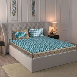 Rajasthan Decor Teal & White Floral 180 TC King Bedsheet with 2 Pillow Covers-image-87