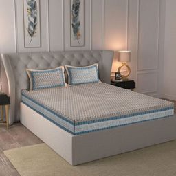 Rajasthan Decor Brown & Blue Floral 180 TC King Bedsheet with 2 Pillow Covers-image-100